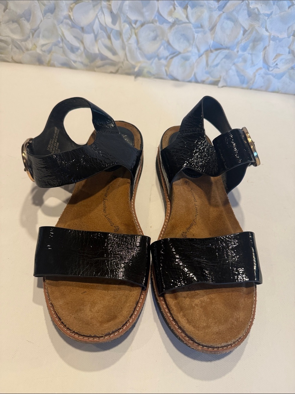 Sofft Black Patent Leather Open-Toe Ankle Strap Sandals